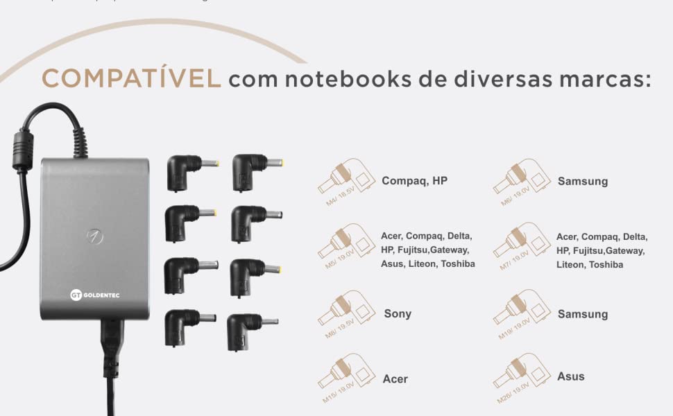 Carregador Universal 90W 3 em 1 com QI para Notebook e Smartphone Goldentec